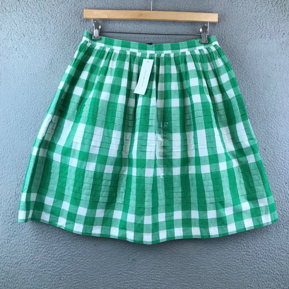 New Tommy Hilfiger Green Gingham Pleated A-Line Skirt Size 10 Company Store